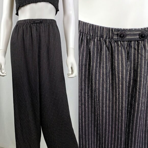 Vintage 90s high-rise charcoal stripe relaxed fit trousers pants medium large - Picture 2 of 4
